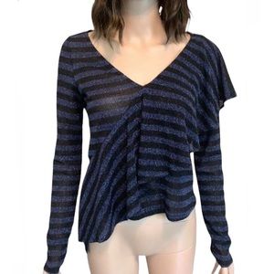 Zara Blue Striped Shimmer Ruffle Blouse